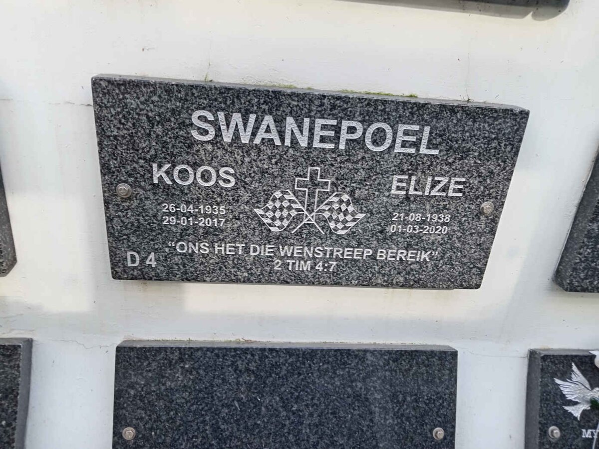 SWANEPOEL Koos 1935-2017 &amp; Elize 1938-2020