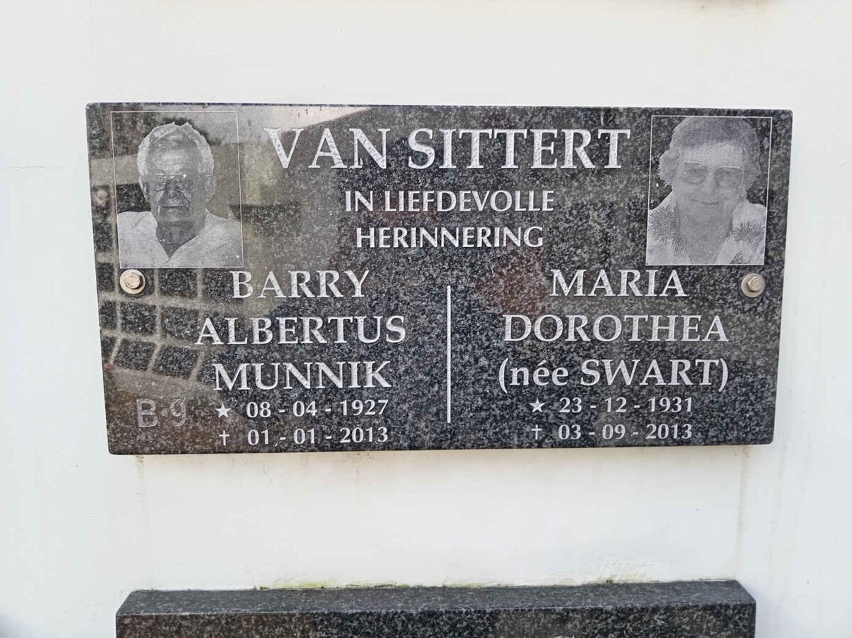 SITTERT Barry Albertus Munnik, van 1927-2013 &amp; Maria Dorothea SWART 1931-2013