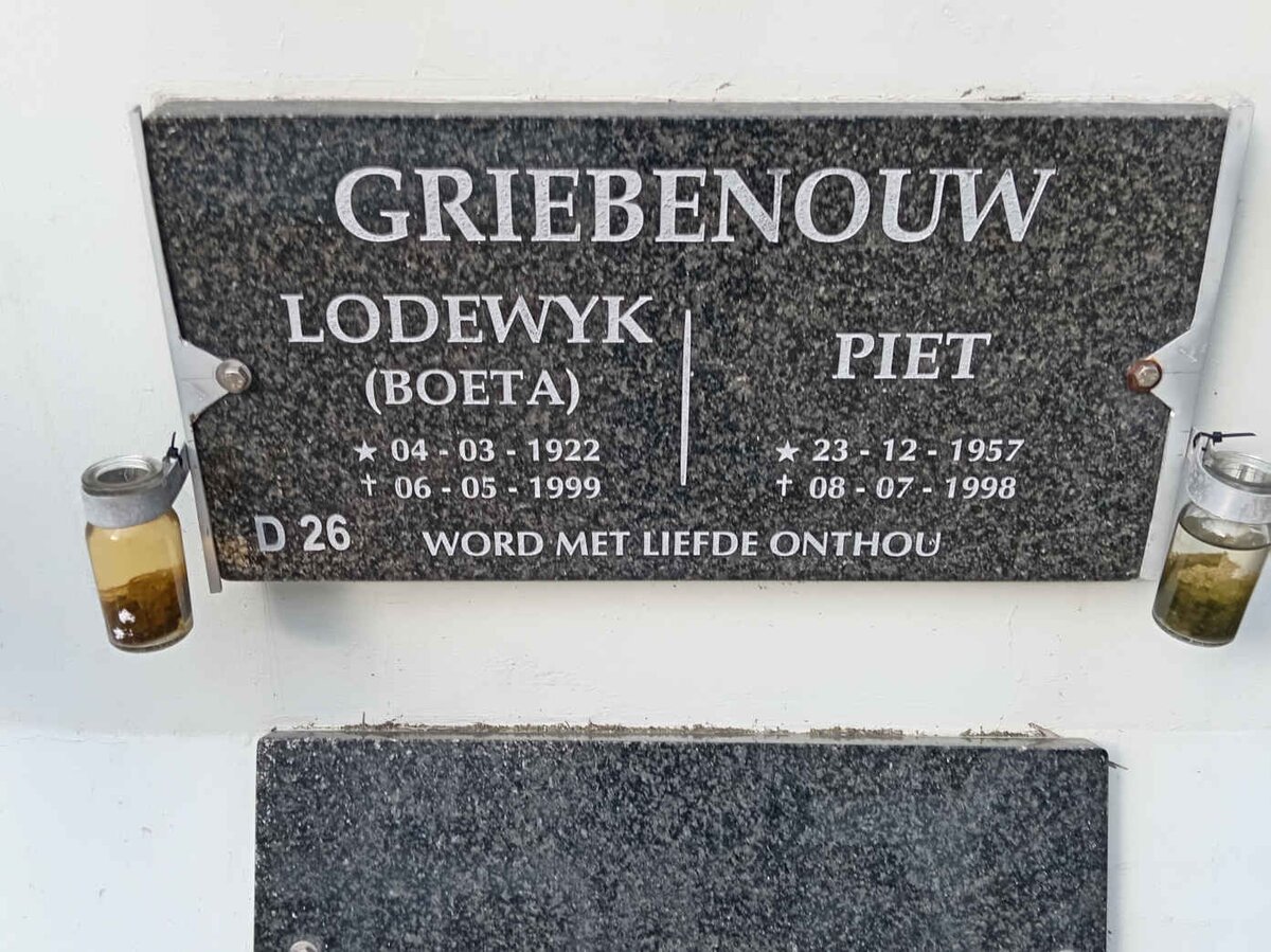 GRIEBENOUW Lodewyk 1922-1999 :: GRIEBENOUW Piet 1957-1998