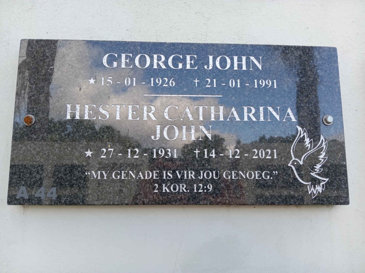 JOHN George 1926-1991 &amp; Hester Catharina 1931-2021