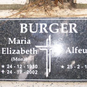 BURGER Alfeus 1926- &amp; Maria Elizabeth 1930-2002
