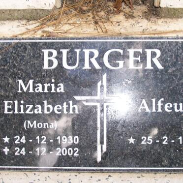 BURGER Alfeus 1926- &amp; Maria Elizabeth 1930-2002