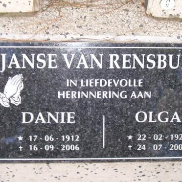 RENSBURG Danie, Janse van 1912-2006 &amp; Olga 1924-2007