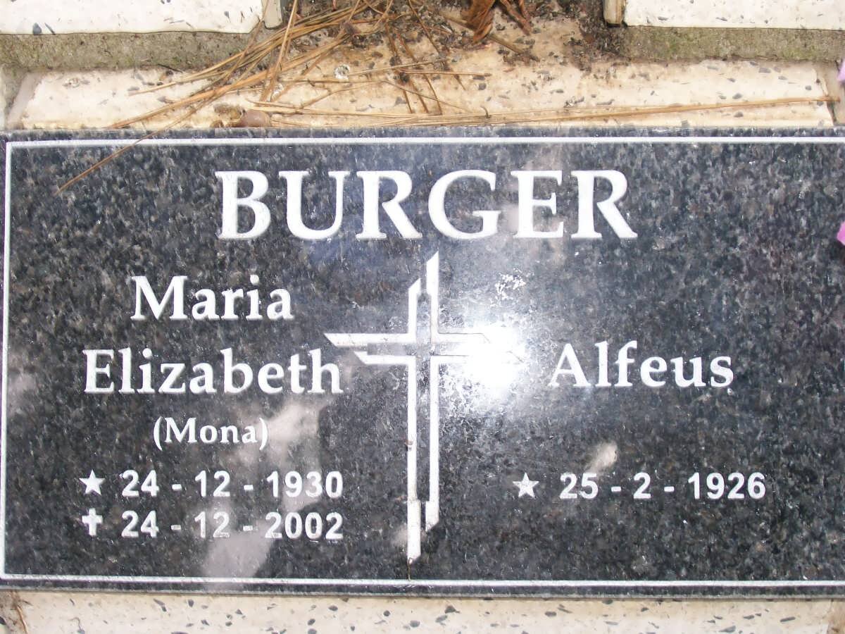 BURGER Alfeus 1926- &amp; Maria Elizabeth 1930-2002