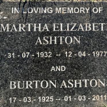 ASHTON Burton 1925-2011 &amp; Martha Elizabeth 1932-1977