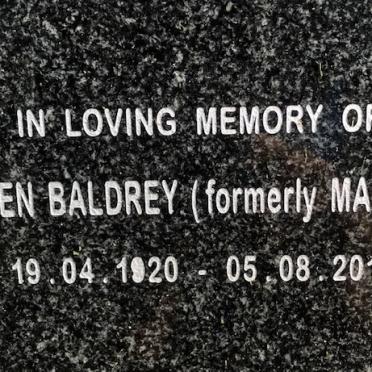 BALDREY Doreen formerly MALCOLM 1920-2010
