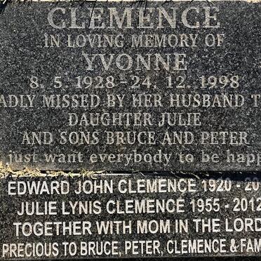 CLEMENCE Edward John 1920-2011 &amp; Yvonne 1928-1998 :: CLEMENCE Julie Lynis 1955-2012