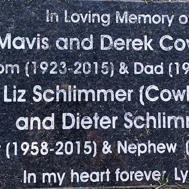 COWBURN Derek 1919-1991 &amp; Mavis 1923-2015 :: SCHLIMMER Liz nee COWBURN 1958-2015 :: SCHLIMMER Dieter 1986-2009