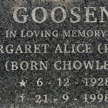 GOOSEN Margaret Alice nee CHOWLES 1928-1998