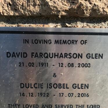 GLEN David Farquharson 1911-2003 &amp; Dulcie Isobel 1922-2016