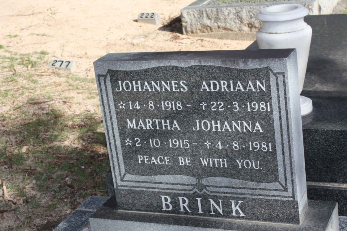 BRINK Johannes Adriaan 1918-1981 &amp; Martha Johanna 1915-1981