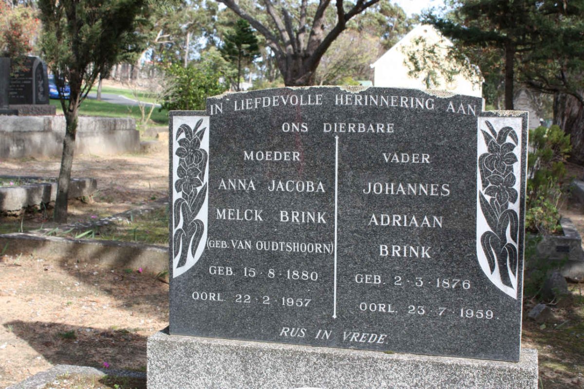 BRINK Johannes Adriaan 1876-1959 &amp; Anna Jacoba Melck VAN OUDTSHOORN 1880-1957