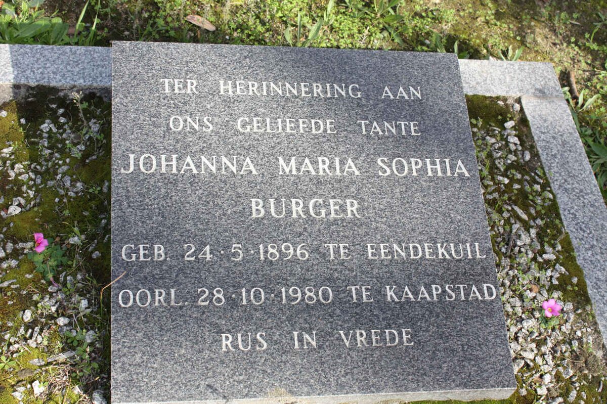 BURGER Johanna Maria Sophia 1896-1980