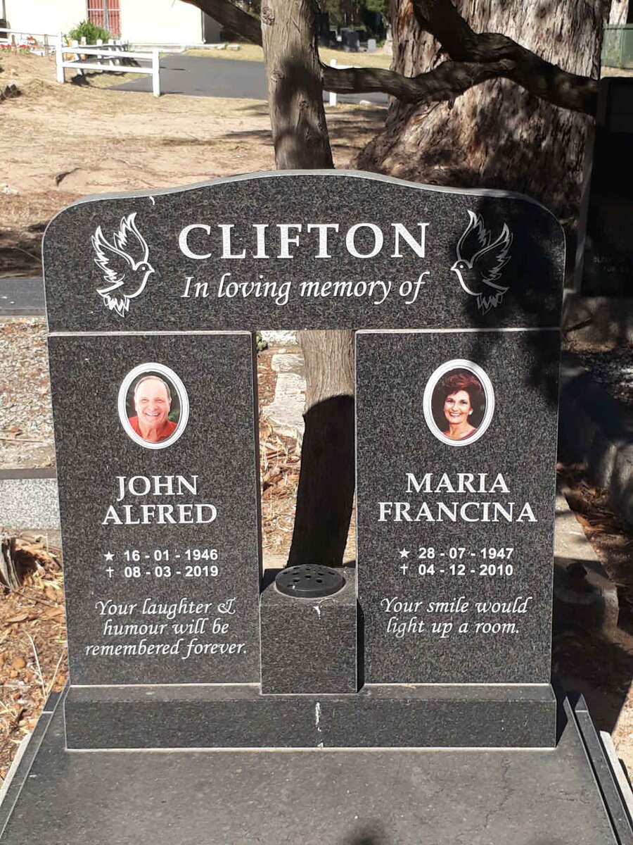 CLIFTON John Alfred 1946-2019 &amp; Maria Francina 1947-2010