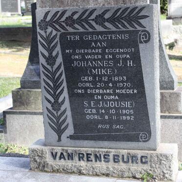 RENSBURG Johannes J.H., van 1893-1970 &amp; S.E.J 1905-1992
