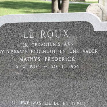 ROUX Mathys Frederick, le 1904-1954