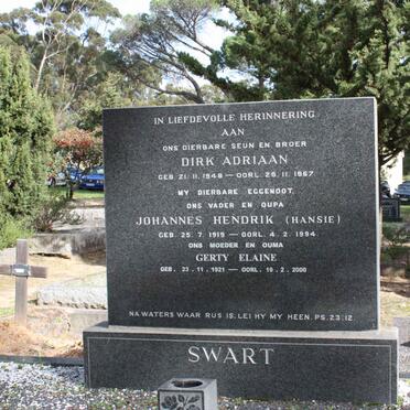 SWART Johannes Hendrik 1919-1994 &amp; Gerty Elaine 1921-2000 :: SWART Dirk Adriaan 1948-1967