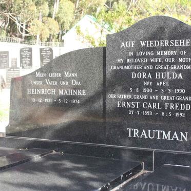 TRAUTMAN Ernst Carl Freddie 1893-1992 &amp; Dora Hulda APÉL 1900-1990 :: MAHNKE Heinrich 1921-1974