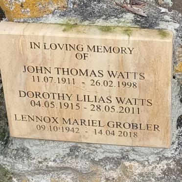 WATTS John Thomas 1911-1998 &amp; Dorothy Lilias 1915-2011 :: GROBLER Lennox Mariel 1942-2018
