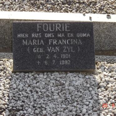 FOURIE Maria Francina nee VAN ZYL 1901-1982