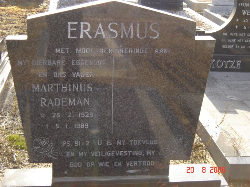 ERASMUS Marthinus Rademan 1929-1989