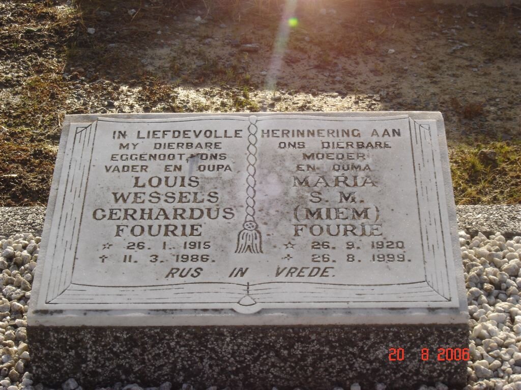 FOURIE  Louis Wessels Gerhardus 1915-1986  &amp; Maria S.M. 1920-1999