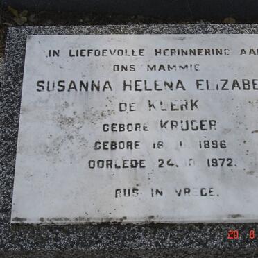 KLERK Susanna Helena Elizabeth, de nee KRUGER 1896-1972