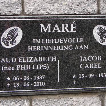 MARÉ Jacob Carel 1931- &amp; Maud Elizabeth PHILLIPS 1937-2010