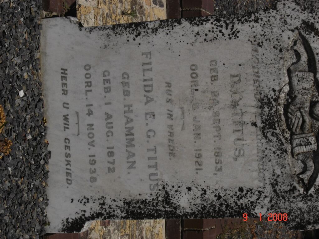 TITUS D.C. 1853-1921 &amp; Filida E.G. HAMMAN 1872-1938