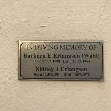 ERLANGSEN Sidney J. 1904-1978 & Barbara E. WAHL 1900-1964