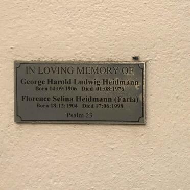 HEIDMANN George Harold Ludwig 1906-1976 & Florence Selina FARIA 1904-1998