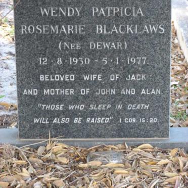 BLACKLAWS Wendy Patricia Rosemary nee DEWAR 1930-1977