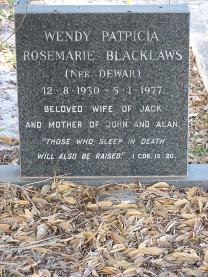 BLACKLAWS Wendy Patricia Rosemary nee DEWAR 1930-1977