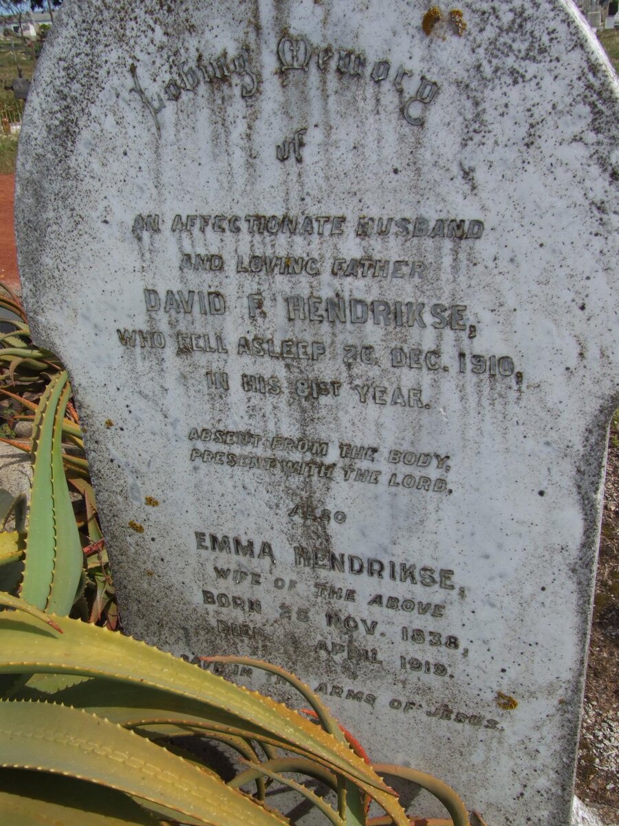HENDRIKSE David F. -1910 &amp; Emma 1838-1919