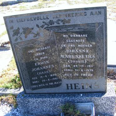 HEINS Edwin Johannes 1898-1981 &amp; Johanna Margaretha 1911-1975