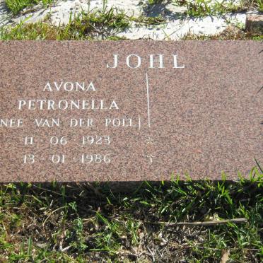JOHL Avona Petronella nee VAN DER POLL 1923-1986