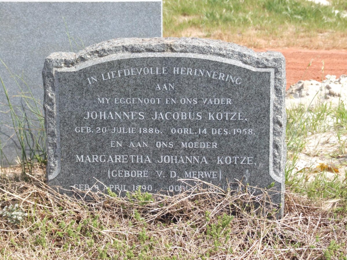 KOTZE Johannes Jacobus 1886-1958 &amp; Margaretha Johanna V.D. MERWE 1890-19?5