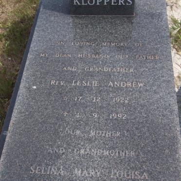 KLOPPERS Leslie Andrew 1922-1992 &amp; Selina Mary Louisa 1926-19??