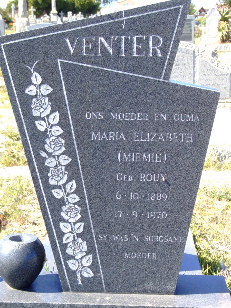 VENTER Maria Elizabeth nee ROUX 1889-1970