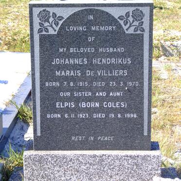 VILLIERS Johannes Hendrikus Marais, de 1915-1970 :: DE VILLIERS Elpis nee COLES 1923-1998