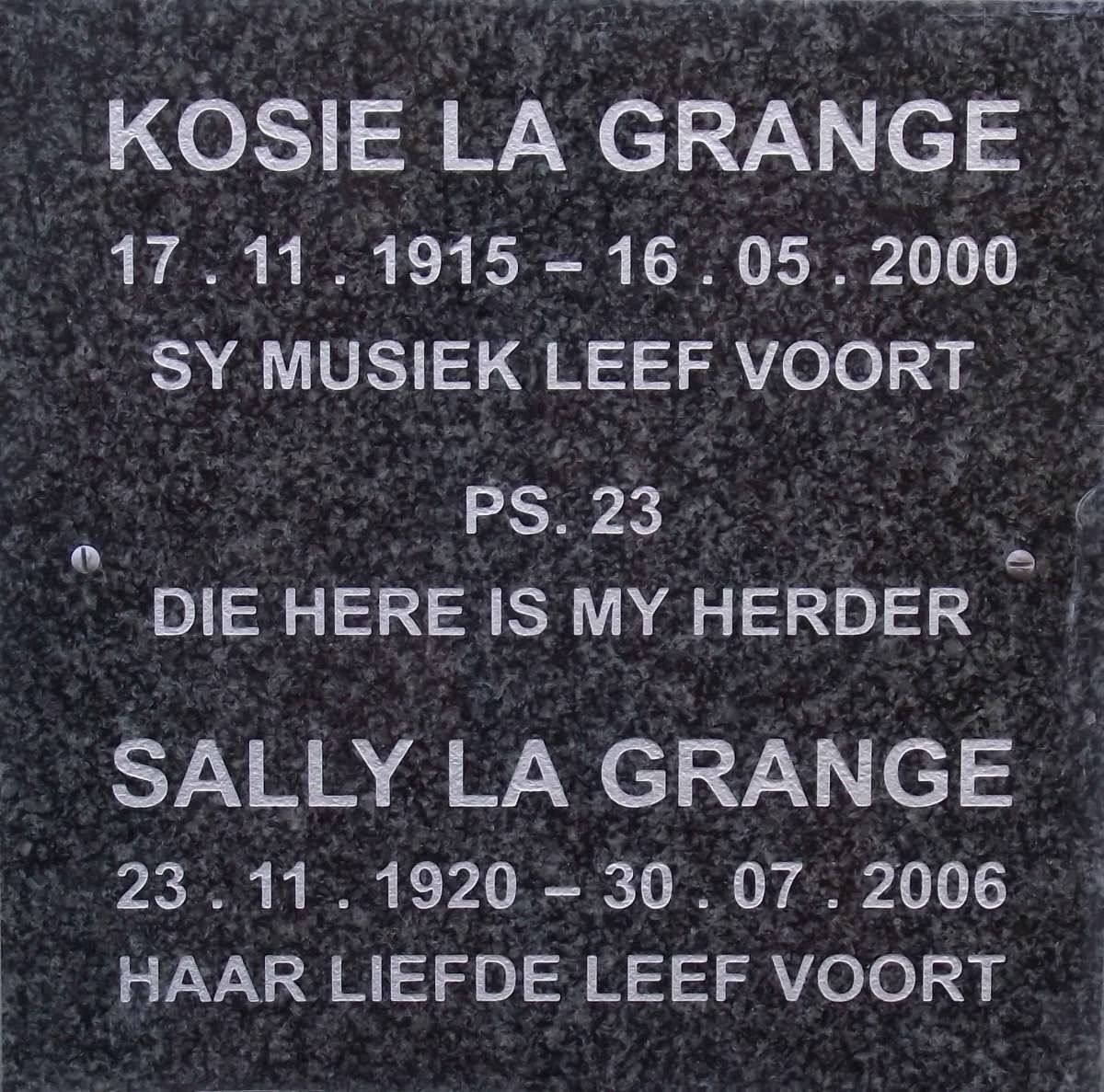 GRANGE Kosie, la 1915-2000 &amp; Sally 1920-2006