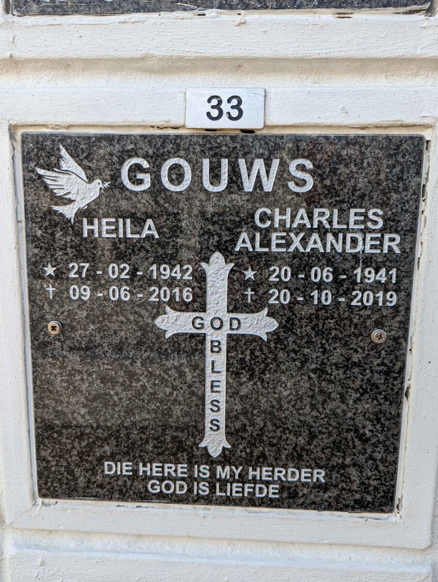 GOUWS Charles Alexander 1941-2019 &amp; Heila 1942-2016