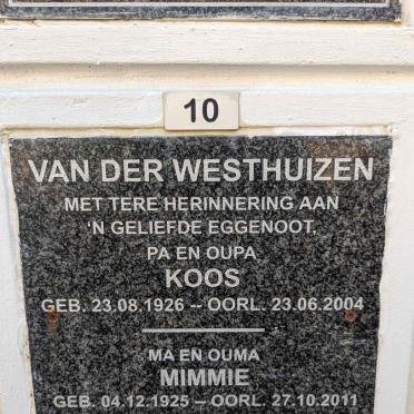 WESTHUIZEN Koos, van der 1926-2004 &amp; Mimmie 1925-2011