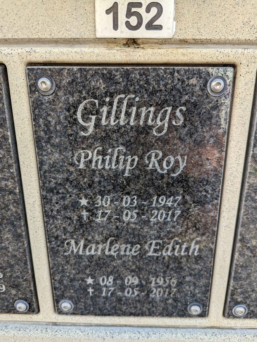 GILLINGS Philip Roy 1947-2017 &amp; Marlene Edith 1956-2017