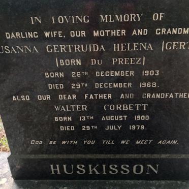HUSKISSON Walter Corbett 1900-1979 &amp; Susanna Gertruida Helena Du PREEZ 1903-1968