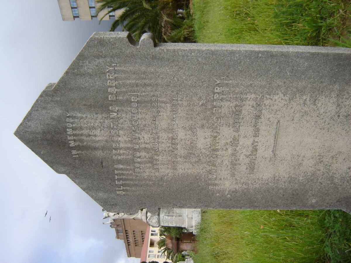 BARRY David Carroll 1813-1895 &amp; Aletta Sebastina van SCHOOR 1829-1891