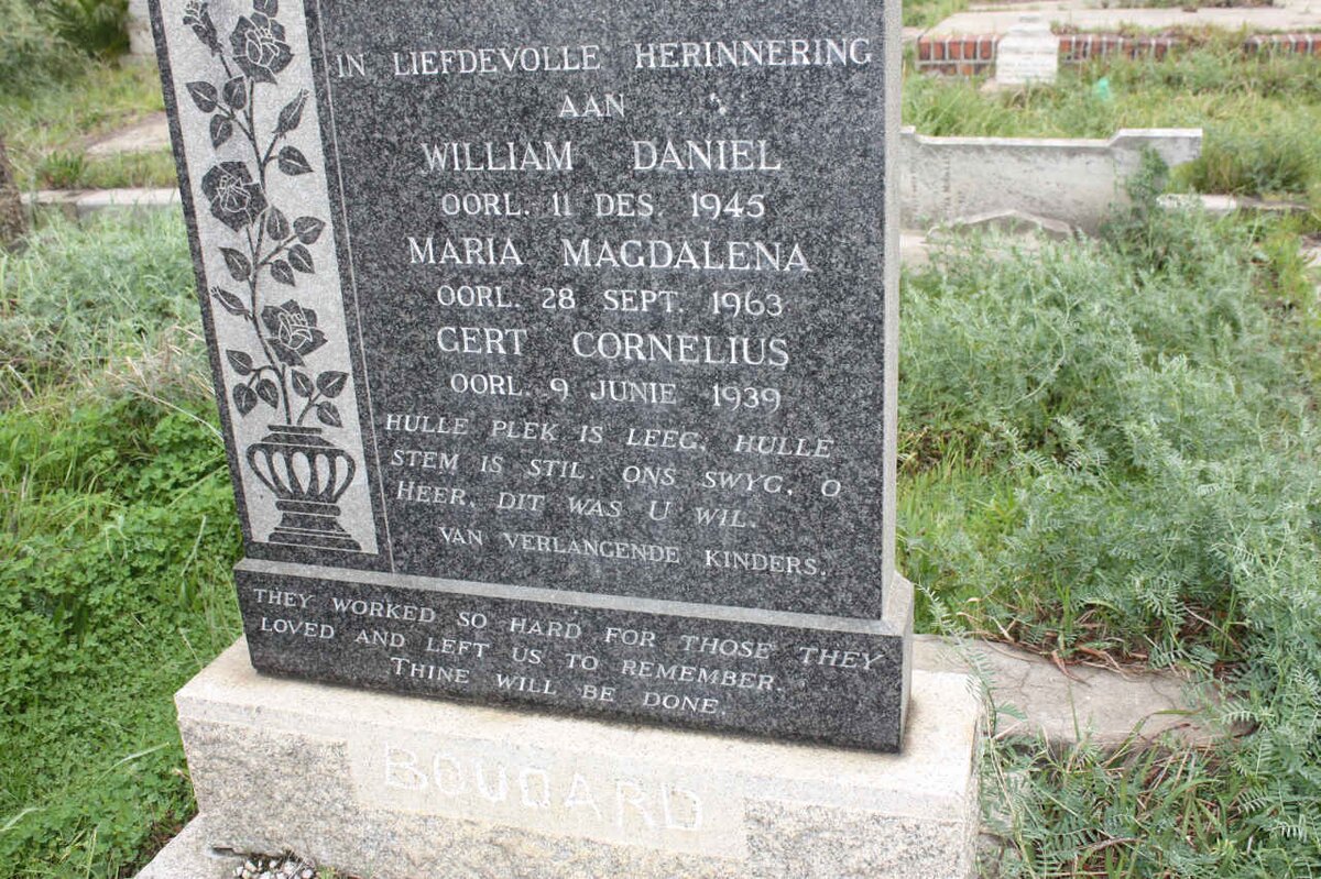 BOUGARD William Daniel -1945 :: BOUGARD Maria Magdalena -1963 :: BOUGARD Gert Cornelius -1939