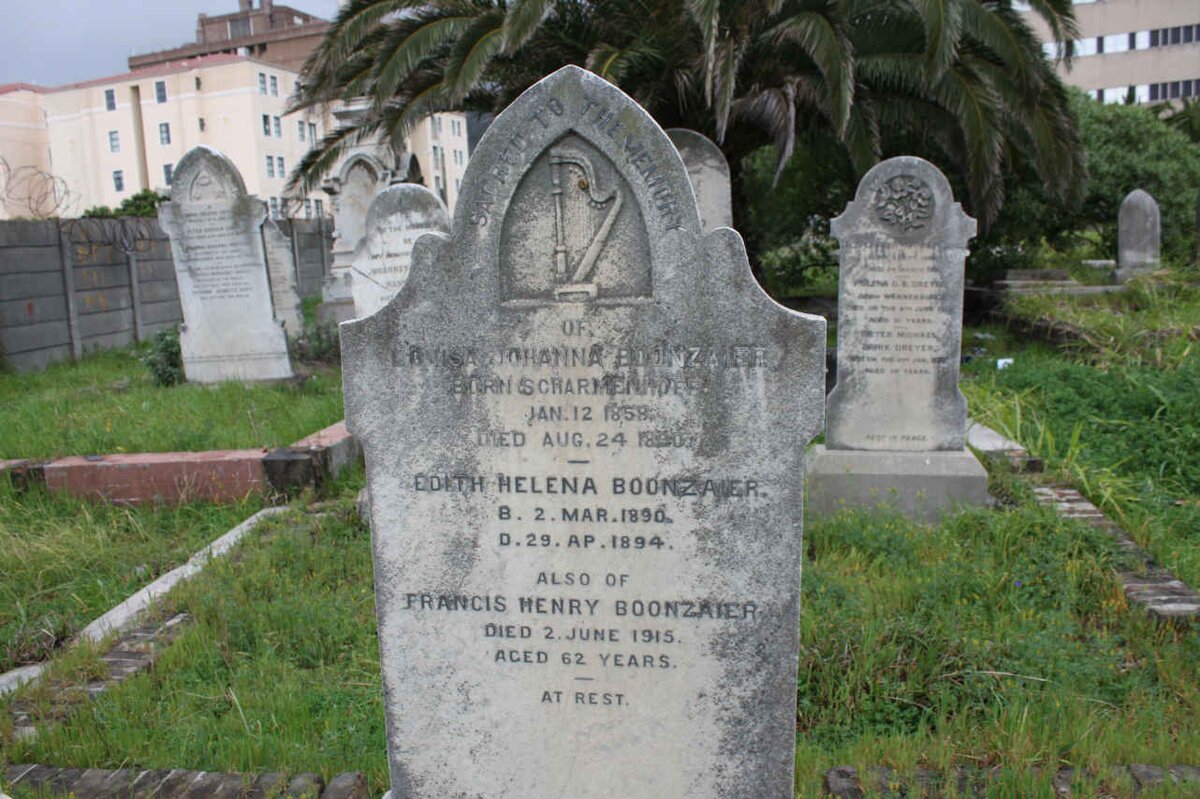 BOONZAIER Louisa Johanna nee SCHARMENHOFF 1858-1890 :: BOONZAIER Edith Helena 1890-1894 :: BOONZAIER Francis Henry -1915