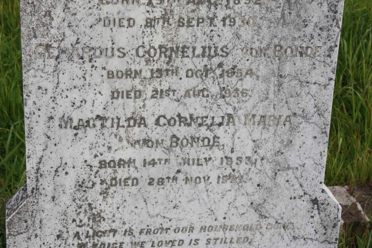 BONDE Gerhardus Cornelius, von 1854-1936 :: VON BONDE Magtilda Cornelia Maria 1853-1937