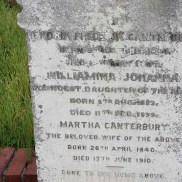 CANTERBURY  Hendrik Frederik 1834-1897 &amp; Martha 1840-1910 :: CANTERBURY Wilhelmina Johanna 1883-1899